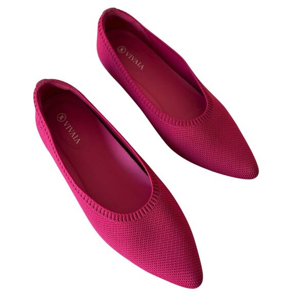 Vivaia Aria 5° Pointed Toe Ballet Flats Raspberry Pink Knit Size 39 EU / US 8 - Picture 1 of 11
